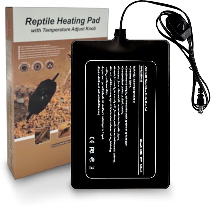 Reptile Heating Pad with Temperature Adjustment, FIPASEN 6x8 Inch Under Tank Heat Pad for Reptiles/Tortoise/Snakes/Lizard/Gecko/Hermit Crab/Frog/Spider/Insect Breeding - Upgraded Terrarium Heating Pad