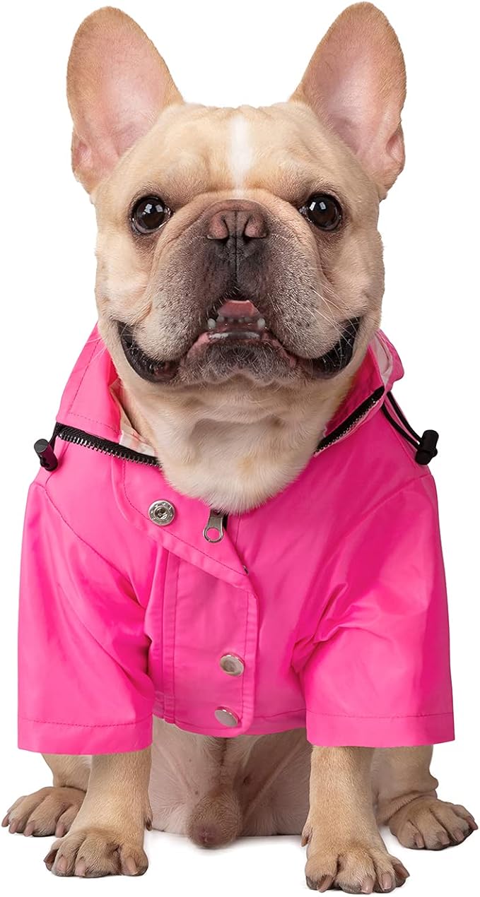 HDE Dog Raincoat Poncho Double Layer Zip Rain Jacket with Removable Hood, Leash Hole for Small to 3XL Dogs and Puppies Pink - M