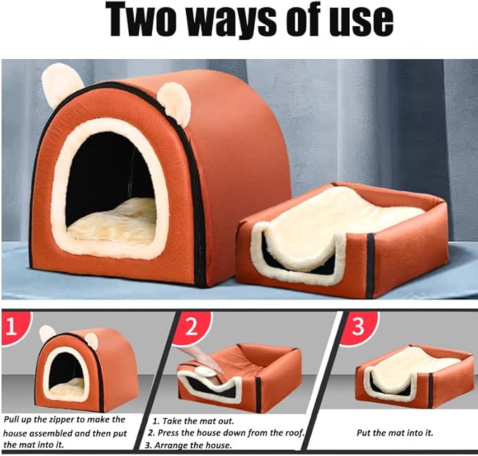 Dog Bed,2 Ways to Use,Indoor Pet House with Fluffy Mat,Removable and Washable Cover,Splash-Proof House and Non-Slip Bottom,for Extra Large Dogs(3XL Vertical Stripes)