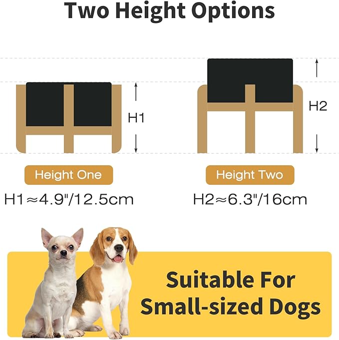 2 Pack Elevated Ceramic Dog Bowls, 6.1 inch Raised Dog Bowl with 2-Height Adjustable Stand for Small Dogs, Reducing Neck Strain (Double Bowls + Double Stands - Black, 6 inch)