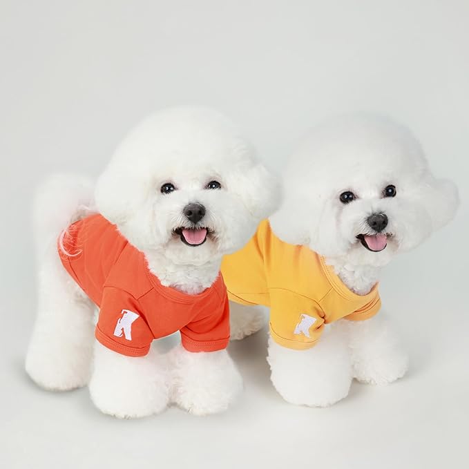 Koneseve Dog Shirts Breathable Cotton Dog Clothes Stretchy T-Shirt for Small Medium Large Dogs Cat Shirt Soft Puppy Outfit Kitten Apparel Pet Pullover Tee Blank Sweatshirt 2-Pack Yellow & Orange L