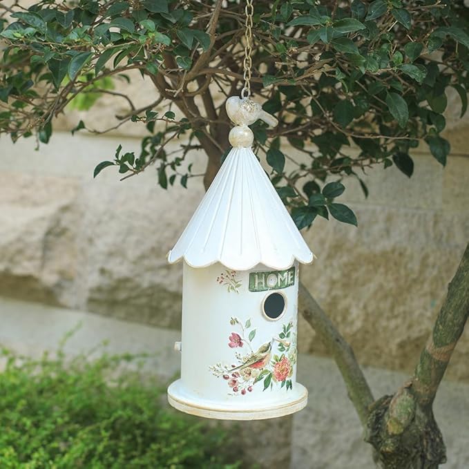 Metal Hanging Birdhouses for Outdoors Bird Houses for Outside Unique Bird Nest for Bluebird Wren Chickadee Sparrow Bird Nest Box for Garden Patio