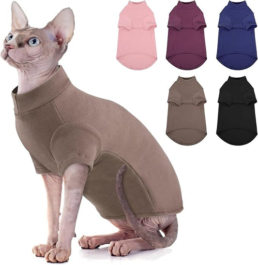 SUNFURA Turtleneck Sweater for Cat, Sphynx Cats Shirt Hairless Cat Sweaters with Sleeves, Warm and Soft Kitten Pullover Fleece Winter Pajamas Jumpsuit for Puppy Cats, Coffee M