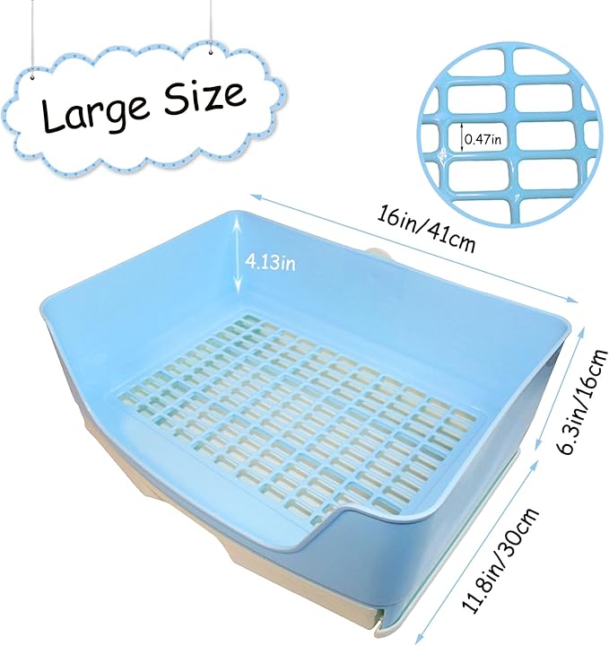 Tfwadmx Large Rabbit Litter Box Bunny Corner Toilet Potty Trainer with Drawer Bigger Pet Pan for Adult Guinea Pig Chinchilla Ferret Hedgehog and Other Animals (Blue)