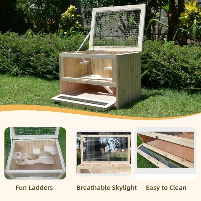 Wooden Hamster Cages and Habitats, Small Animal Habitat with 2 Openable Door for Guinea Pig, Gerbil, Chinchilla, Dwarf, Hedgehog, Squirrel, Chew Resistant, Dwarf Syrian Hamsters