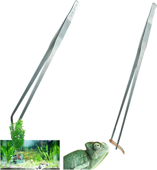Extra Long Tweezers with Rubber Cover Tips, Fecsam Feeding Tongs - 2 Pack/18.9 inch Aquarium Stainless Steel Large Aquascape Tools for Fish Tank, Terrarium,Aquascaping, Reptile, Bearded Dragon