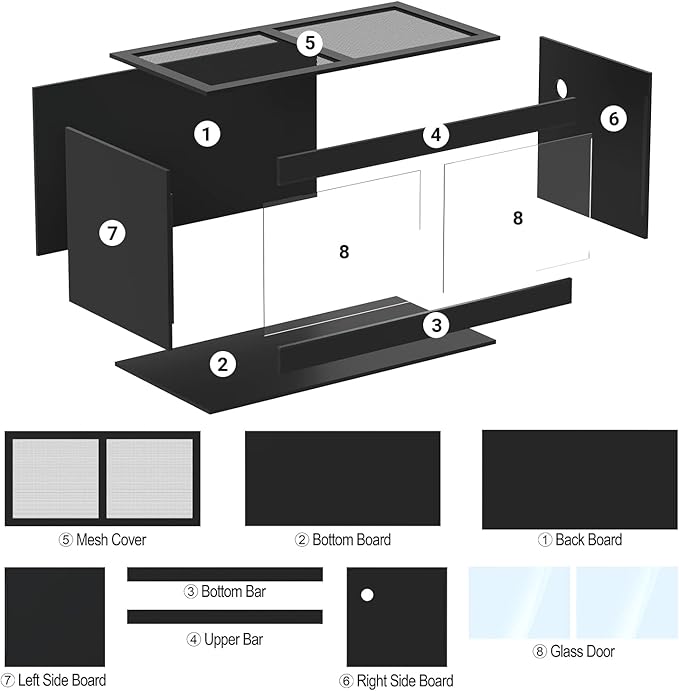 OIIBO 120 Gallon Reptile Terrarium, 48" x 24" x 24" Wooden Reptile Terrarium with Double Hinge Sliding Doors and Top Screen Ventilation Black Reptiles Habitat Lounge
