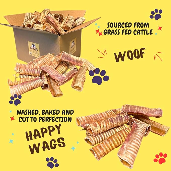 Woofley's Beef Trachea - (6 Inch 50 Pack) - Trachea Treats for Dogs - Natural Source of Glucosamine and Chondrotin for Joint Health - 100% Natural Beef Windpipe for Dogs