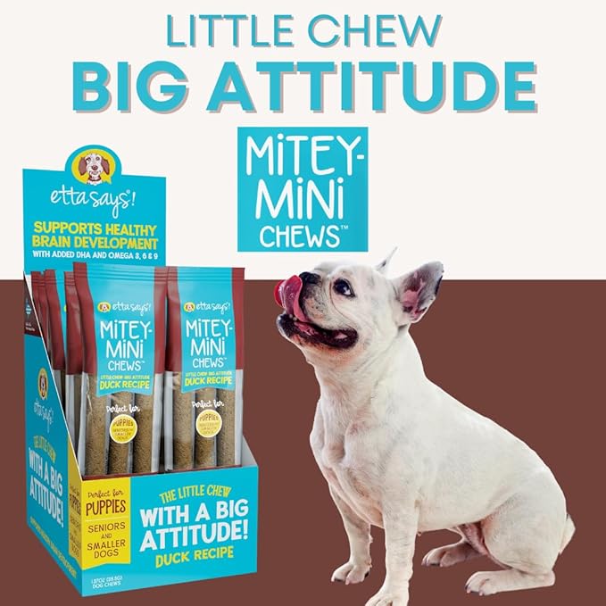 etta says! Mitey Mini Chews Dog Treats - Made in The USA - Grain-Free and Odor-Free - All-Natural Dog Chews - Perfect for Puppies and Senior Dogs - with Omega 3, 6, and 9 - Duck - 6 Pack