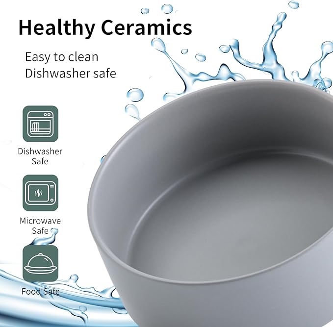 Grey 8 in Dog Bowl Ceramic for Medium Large Sized Breed,Retrievers,7.6 Cups Non Slip Heavy Wighted Dog Food Water Dish,Durable Big Pet Bowl