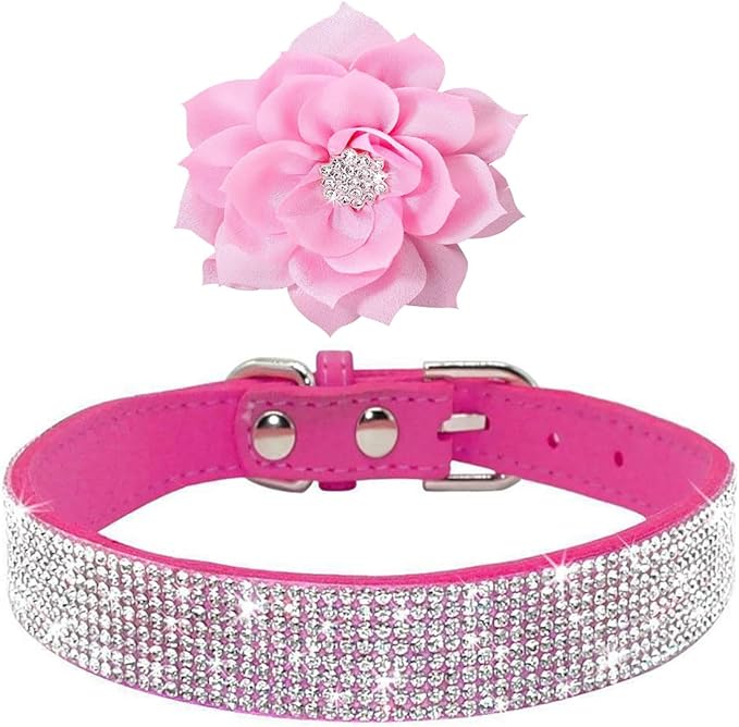Cute Dog Collar with Bling Rhinestone, Fancy Crystal Diamond Glitter Pretty Jewel Soft Cat Collars for Small Medium Large Breed Dogs Girl Female Pet Puppy Kitten Terrier (S, Hot Pink2)