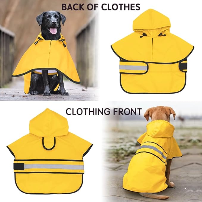 Candofly Dog Raincoat Hooded Poncho - Adjustable Waterproof Dog Rain Jacket Lightweight Reflective Dog Rain Coat Pet Slicker for Large Dogs (X-Large, Yellow)