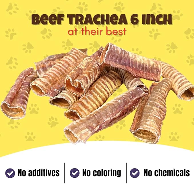 Woofley's Beef Trachea - (6 Inch 50 Pack) - Trachea Treats for Dogs - Natural Source of Glucosamine and Chondrotin for Joint Health - 100% Natural Beef Windpipe for Dogs