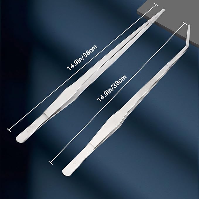 Segarty Longer Tweezers Aquascaping Tools with 1 Bag, 2 in 1 Stainless Steel Silver Aquarium Tools Kit for Fish Tank Aquatic Plant, Feeding Tweezer Curved Tweezer Anti Rust Aquascape Set