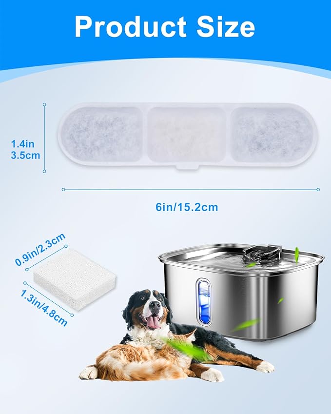 6+6 Pack Pet Water Fountain Filters Fit for Automatic Dog Water Dispenser WF530 9L/2.4GaL, Dog Bowls Replacement Filter Fit for Stainless Steel Large Dogs Waterer Fountain