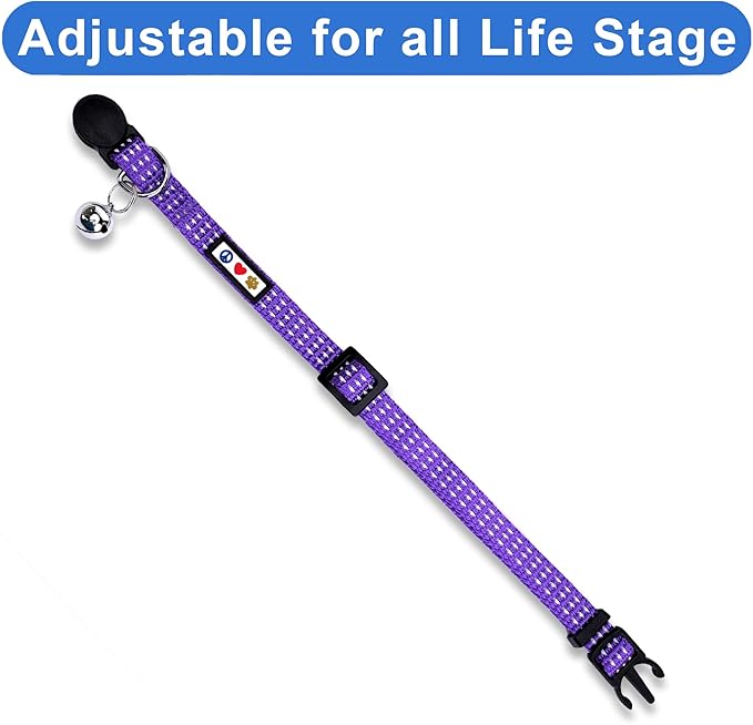 Pawtitas Reflective Cat Collar Kitten Collar with Safety Buckle and Removable Bell - Purple