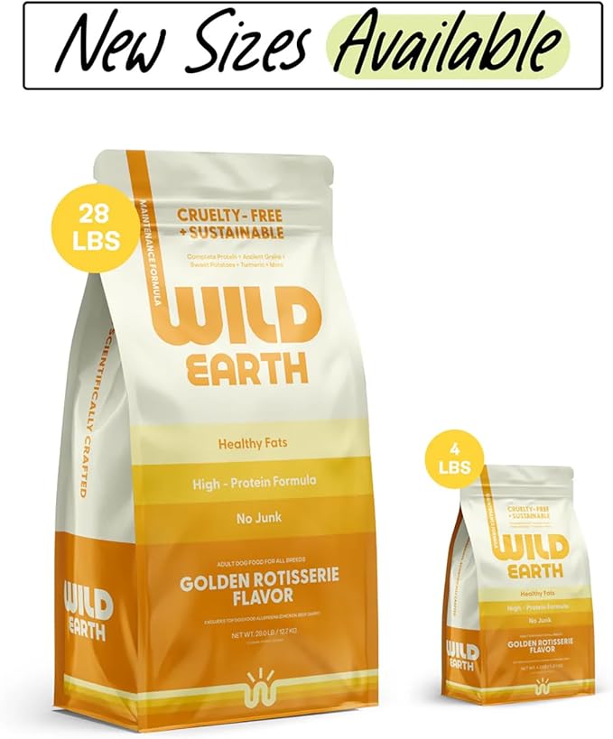 Wild Earth Vegan Dry Dog Food | Plant-Based Maintenance Formula | Vegetarian, Allergy Relief, Veterinarian-Developed for Complete Nutrition | Golden Rotisserie Flavor, 28 Pound Bag