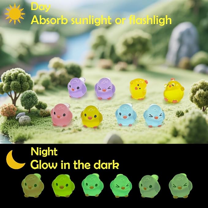 105 Pcs Luminous Mini Resin Animals Miniature Animals Figurines Tiny Little Animals Glow in Dark Small Animal Figures to Hide Mini Animals Micro Landscape Ornaments Fairy Garden Accessories