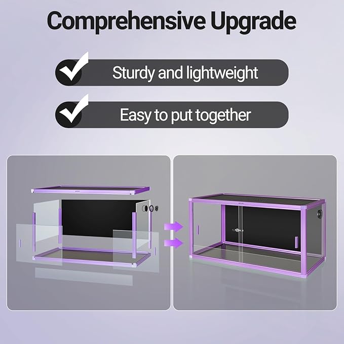 REPTI ZOO 120 Gallon Reptile Terrarium, 4x2x2 ft Light Weight Reptile Enclosure, Colored Reptiles Tank with Tempered Glass Door, Large Aluminum Habitat for Bearded Dragon, Snake, Lizard, Gecko-Purple