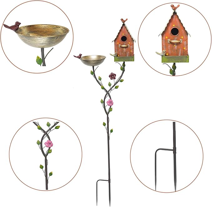 56" H Bird Baths for Outdoors,Metal Bird Bath,Birdhouse Garden Stakes,Birdhouses for Outdoors,Garden Yard Decor