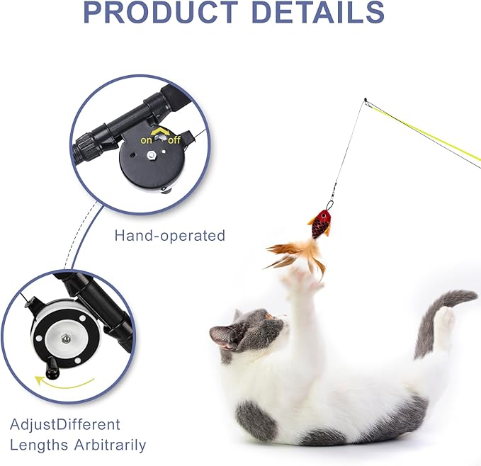 Silvervine Cat Teaser Wand Toys with Red Fish - 10X More Attractive Than Catnip, Adjustable 16-30 Inches, Durable Interactive Cat Toys for Indoor Cats, Detachable Wheel for Multi-Purpose Use