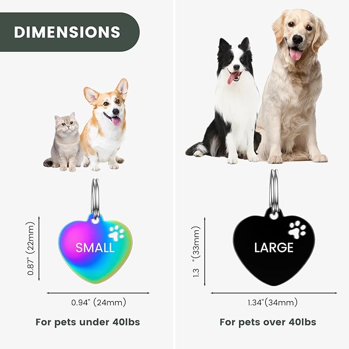 Dog Tags Personalized for Pets - YEHANTI Personalized Dog Tags with Dog Paw, Durable Stainless Steel Pet ID Tags for Small Large Dogs Cats, Custom Dog Name Tags Engraved on Both Sides (Heart)