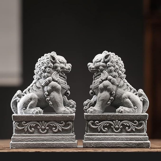 livelyfish Large Asian Fu Foo Dogs Statues A Pair of Two Guardian Lion Sandstone Figurine Pets Fish Tank Aquarium Landscape Ornaments Accessories Feng Shui Decorations (D)