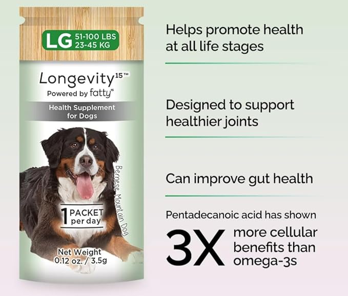 Longevity15 – C15:0 – Fatty Acid Health Supplement for Dogs – Healthy Pet Supplies – for Extra Small Dogs, 1 Pack