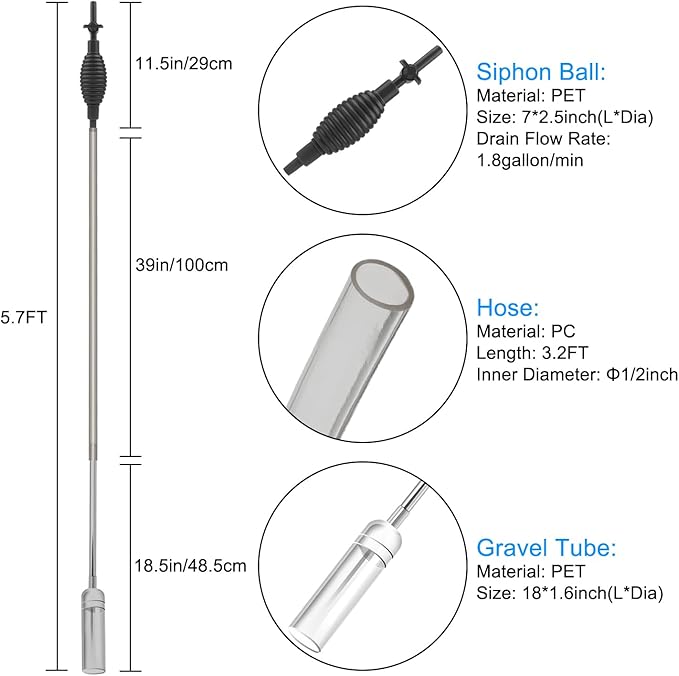 Newpol 5.7FT Aquarium Siphon Vacuum Cleaner for Fish Tank Cleaning Gravel & Sand & Change The Water