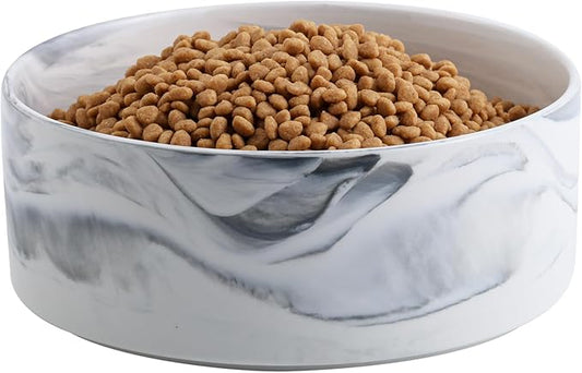 8 in Dog Bowl Ceramic for Medium Large Sized Breed,Retrievers,7.6 Cups Non Slip Heavy Weighted Dog Food Water Dish,Durable Big Pet Bowl Marble Grey