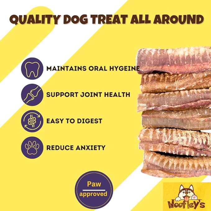 Woofley's Beef Trachea - (6 Inch 50 Pack) - Trachea Treats for Dogs - Natural Source of Glucosamine and Chondrotin for Joint Health - 100% Natural Beef Windpipe for Dogs