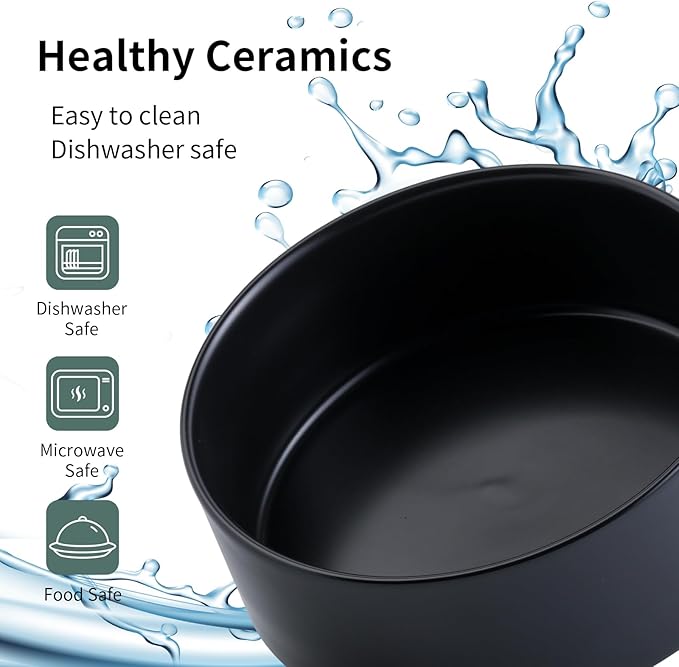 Black 8 in Dog Bowl Ceramic for Medium Sized Breed,Retrievers,7.6 Cups Non Slip Heavy Weighted Dog Food Water Dish,Modern Big Pet Bowl Large