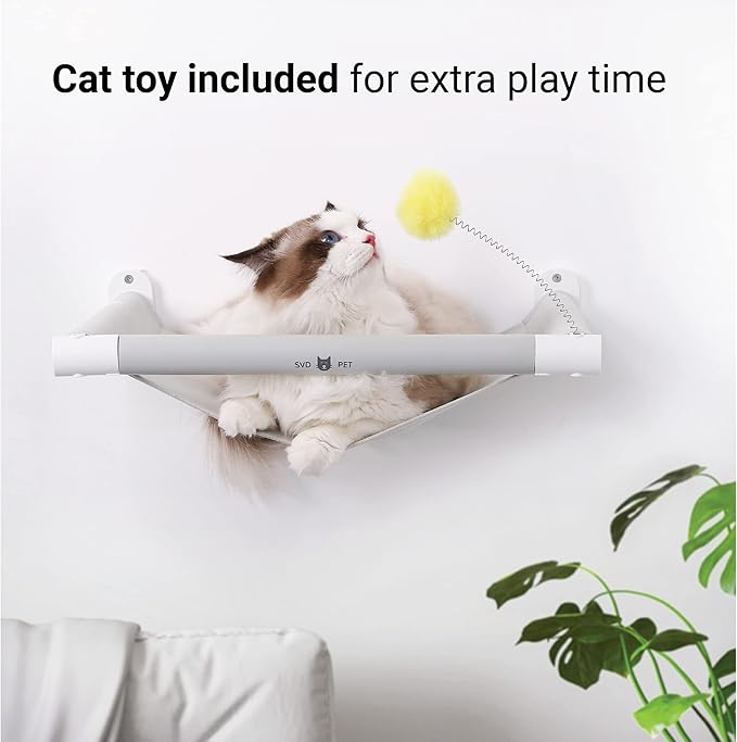 SVD.PET Cat Hammock Wall Mounted with Toy, Soft Padded & Comfortable Cover, Modern Design Premium Cat Furniture Shelf, Supports up to 40 lbs (Comfy Plus, White)