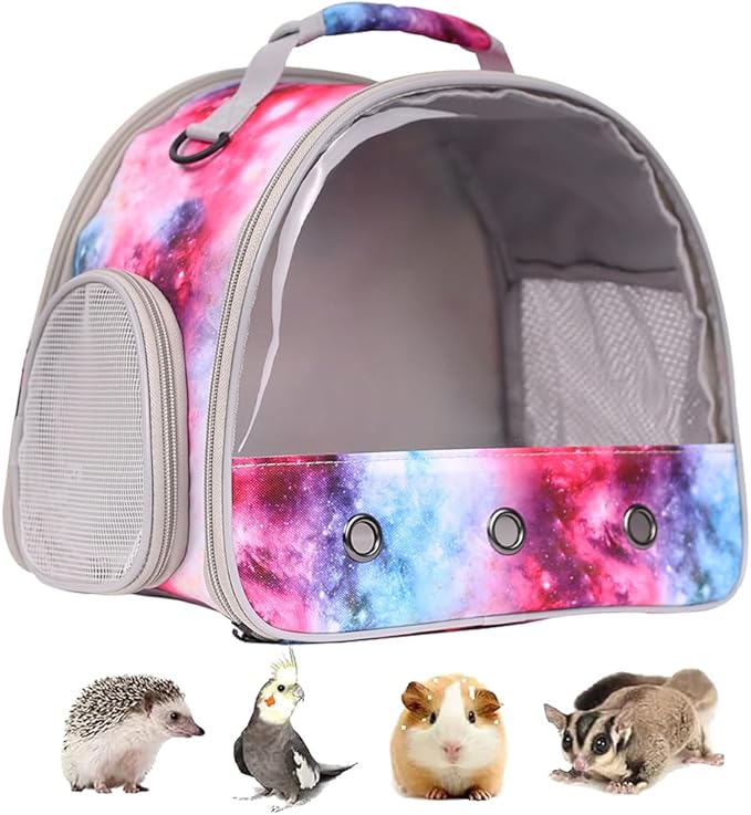 Guinea Pig Carrier Cage for 2, Bearded Dragon Travel Carrier for Small Animal Hamster Birds, Portable with Clear Window Transparent View Vet Bag (Carrier - Pink)