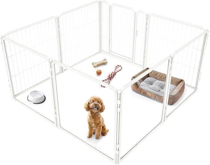 FXW Homeplus Unleashed Indoor Dog Playpen - Stress-Free and Safe Play, Heavy Duty 24 Inch 4 Acrylic Panels + 4 Wire Panels Dog Pen for Puppy and Small Dogs, White│Patented