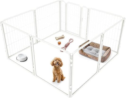 FXW Homeplus Unleashed Indoor Dog Playpen - Stress-Free and Safe Play, Heavy Duty 24 Inch 4 Acrylic Panels + 4 Wire Panels Dog Pen for Puppy and Small Dogs, White│Patented