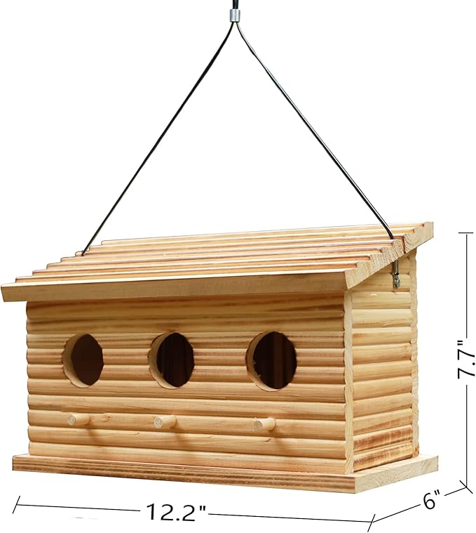 STARSWR Bird Houses for Outside,Outdoor Bird House Room for 3 Bird Families 3 Hole Bluebird Finch Cardinals Hanging Birdhouse