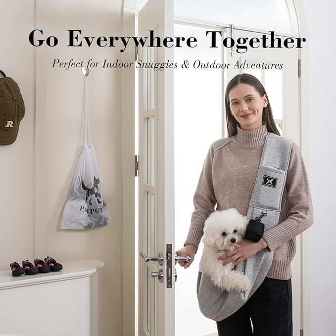 Dog & Cat Carrier Sling, Adjustable Soft Padded Shoulder Puppy Carrier, Hands-Free Dog Carrier Bag with Double Safety Buckles Premium Material for Outdoor Travel (Light Gray, M)