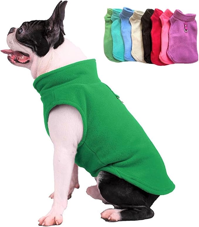 JACKO & CO - Fleece Vest Sweater with Leash Ring - Soft Lightweight Breathable for Puppies Small Medium Dogs, Kitten, Cats, Chihuahua - Warm for Fall/Autumn/Winter (Green, Large 10-16lbs)