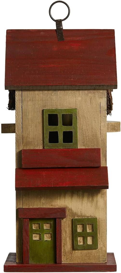 Glitzhome Birdhouses for Outdoors, Rustic 14.25" H Large Bird Houses for Outside, Distressed Painted Bird House Solid Wood Cottage Decorative Hanging Birdhouse for Outdoor Patio Garden,Washed Yellow