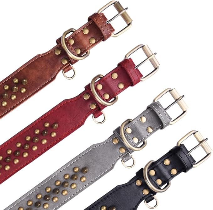 Spiked Dog Collar, Mushrooms Rivet Studded Adjustable Pu Leather Pet Collars for Cats Puppy Dogs (L, Brown2)