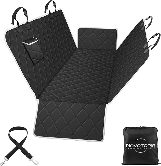 Dog Car Seat Cover for Back Seat 100% Waterproof, Long-Lasting and Soft Nonslip Backseat Dog Cover for Cars, SUVs and Trucks (Black-White, Standard (54" W x 59" L))