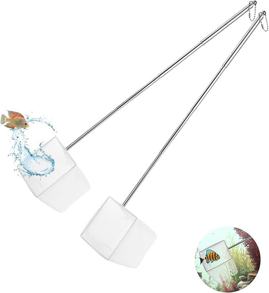 2 Pcs Fish Tank Net, Extendable Stainless Steel Handle Shrimp Net, Square Aquarium Net for Fish Tank, Aquarium, Pond