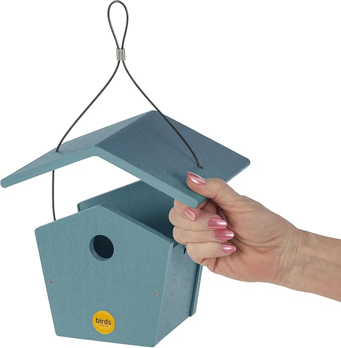 Birds Choice Hanging Bird House for Wrens & Chickadees Recycled Plastic Bird Houses for Outside Made in USA - Lake Blue