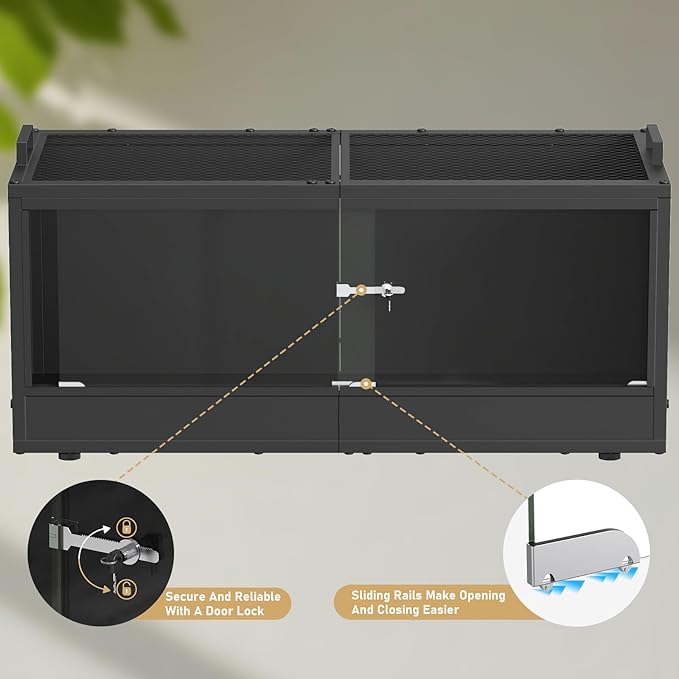YBING 20 Gallon Reptile Terrarium - Bearded Dragon Tank with Glass Door, Front Opening Reptile Tank 28" x 12"x 12", Metal Frame, Terrarium Habitat for Geckos, Lizard, Snakes, Turtles