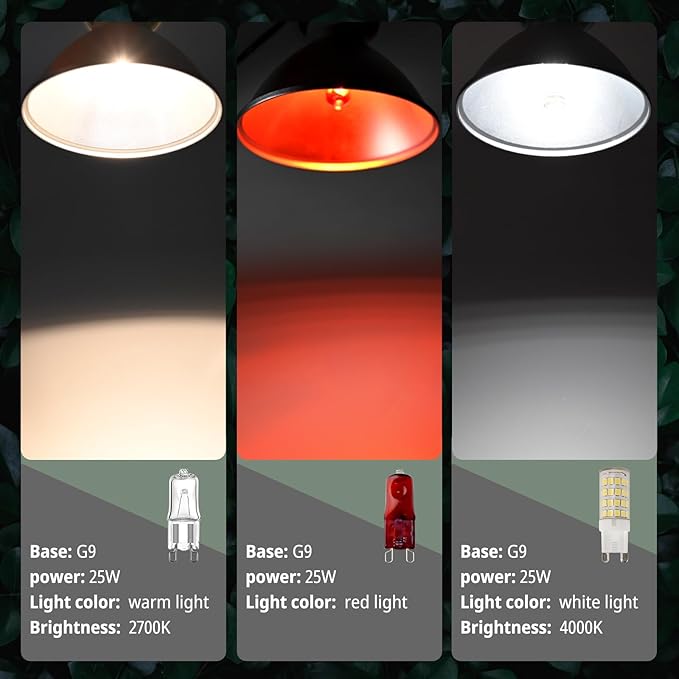 Reptile Heat Lamp Fixture 50W,Dome Reptile Light Fixture with 5PCS Halogen Heat Bulb,G9 UVA Basking Lamp E26 Lamp Socket for Turtle,Gecko,Lizard,Snake,Tortoise,Bearded Dragon,Frog