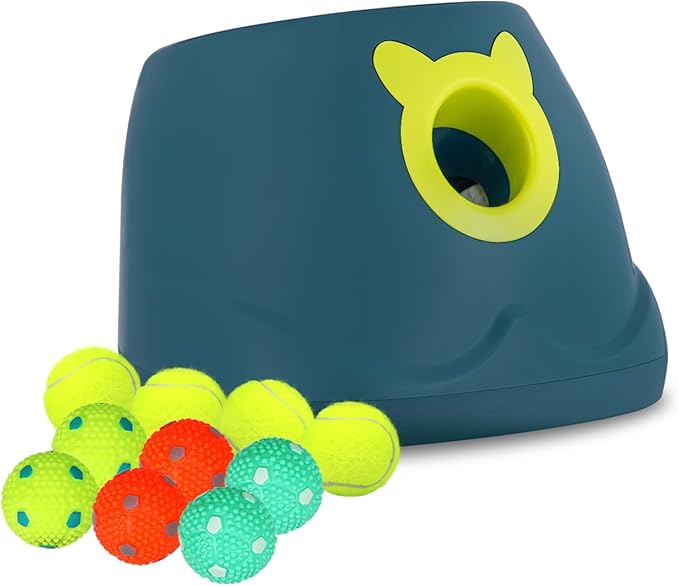 Automatic Ball Launcher for Dogs, Dog Fetch Ball Thrower Launcher, 4 Adjustable Distances, Interactive Pet Self Playing for Small Dogs and Puppies with 10 Balls (2 inches)