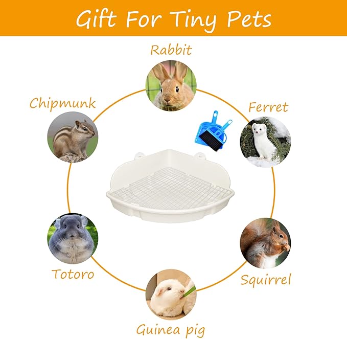 PINVNBY Large Rabbit Litter Box Bunny Corner Toilet Box Small Animal Cage Toilet Pet Potty Trainer Bigger Pan Fan Shape Box for Adult Guinea Pigs Chinchilla Ferret Galesaur (White)