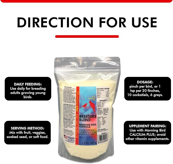 Morning Bird Breeders Blend 1.5 lbs – Protein Supplement for Birds – Supports Breeding, Chick Growth, Muscle Development & Immune Support – Daily Vitamin Blend for Strong Bones & Overall Health