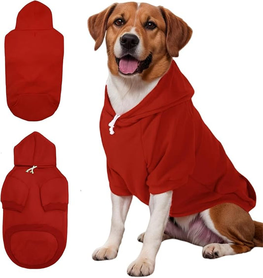 Large Dog Hoodie Sweater with Leash Hole and Pocket, Fleece Lined Hooded Large Dog Sweatshirt, Soft Warm Winter Clothes for Medium Large Dogs & Cats (Red Dog Hoodie, 2XL)